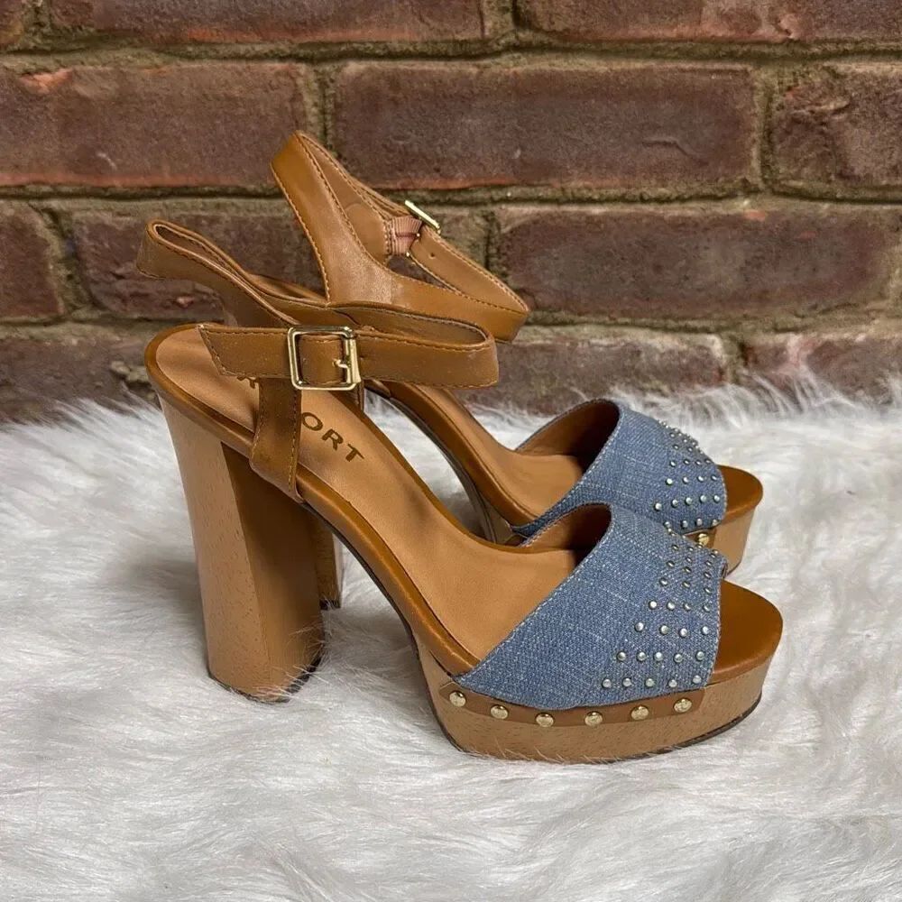 Report Women’s Meeshka Blue Denim Platform Heels Size 8 NEW
